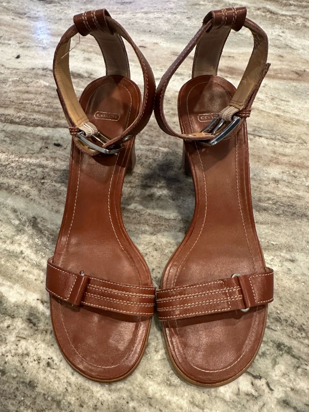 Coach Nevada P409 Vintage Y2K Leather Heels Brown Ankle Strap Block Sandals 7.5 - Picture 2 of 10